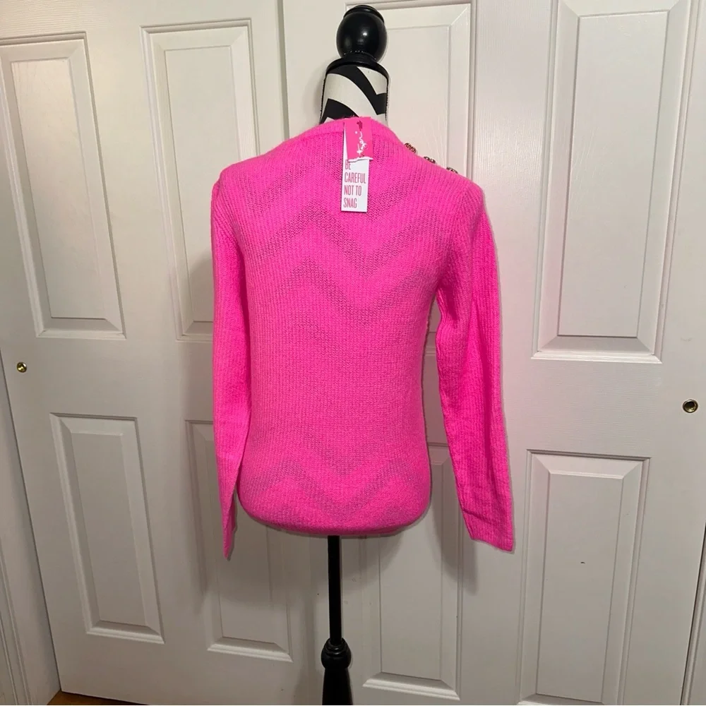 Lilly Pulitzer Morgen Bright Pink Sweater with Button Detail - Picture 4 of 6